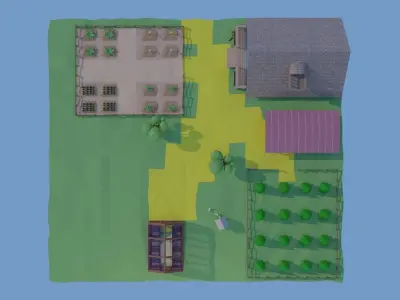 Farm With Rigged Car Low-poly 3D model