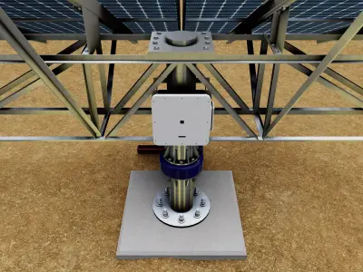 Solar Tracker Pole-2x4 Panel Layout-SOLAR-SIM V01 Low-poly 3D model
