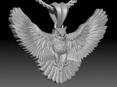 Owl Pendant Sculpture jewelry gold necklace 3D print SIlver 3D print model
