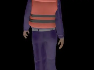 Worker man in life jacket Low-poly 3D model