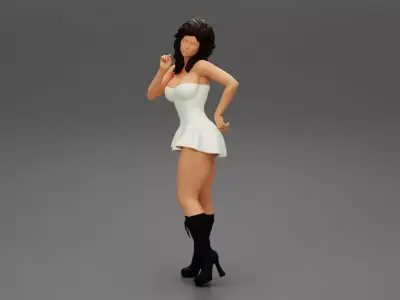 Youn girl wearing mini skirt dress and boots hand on hip 3D print model