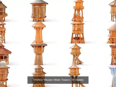 Timeless Wooden Water Towers 3D Model Collection