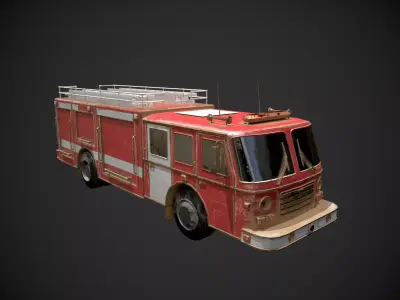 Low Poly Rusty Emergency Fire Truck Vehicle - Textured  Low-poly 3D model