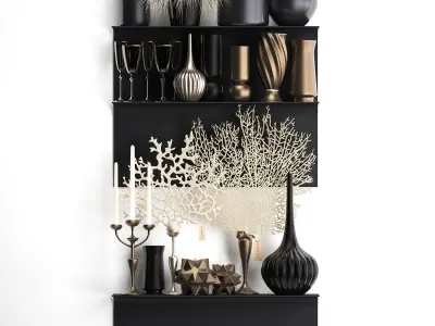 decorative set on a shelf with a coral 3D model