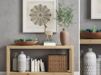 Pottery barn decor set HADLEY HERRINGBONE  WOOD CONSOLE TABLE 3D model