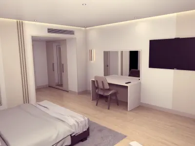 Hotel Room - Bedroom - Bed Room -- Arm Chair - Nightstand - TV 3D model