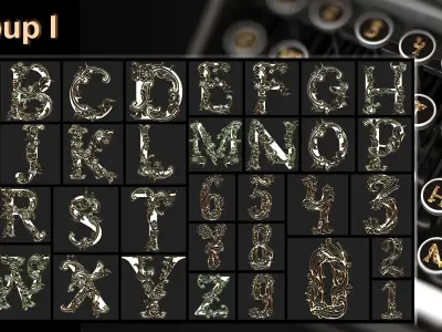 108 Ornamental Alphabet and Number Brush  Alpha 3D model Vol 5  3D model