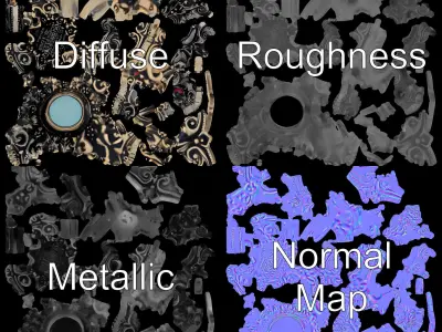 Ornate Victorian Brooch Model Pack with Emerald Gem Low-poly 3D model