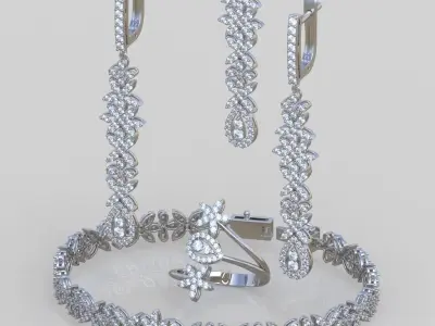 Ring Bracelet Earring and Pendant Set 3D printable model 0009 3D Model Pack