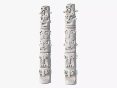 Stone Totem Faces Intact and Damaged M1 3D model