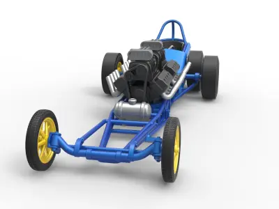 Front engine 6 wheeled dragster Version 2 Scale 1 to 25 3D print model