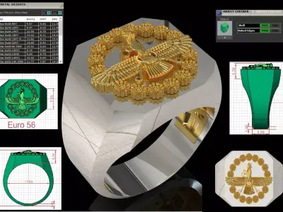 Square Signet Ring with Crowned Eagle Motif mr0302 3D print model