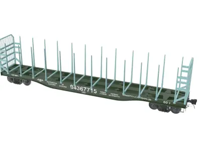  Transport Flat Car Load of Wood 3D model