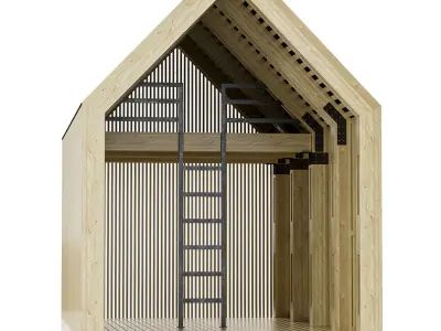 Gable gazebo Barn house Low-poly 3D model