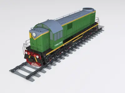 A complete set of railway cars plus two diesel locomotives 3D model