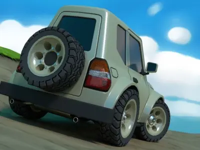 Low poly rigged cartoon off-road car Low-poly 3D model