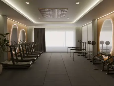 Realistic Gym Environment  Treadmills And Free Weights Included 3D model