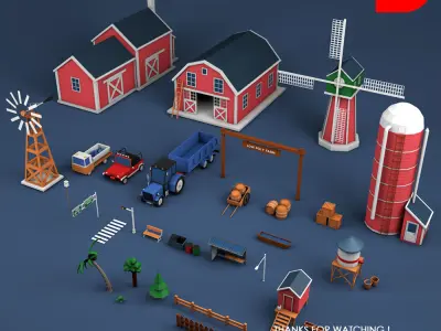 Low Poly Farm Set Low-poly 3D model