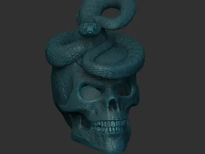 Skull with Rattlesnake - Eyes Open - Hollow Inside 3D print model