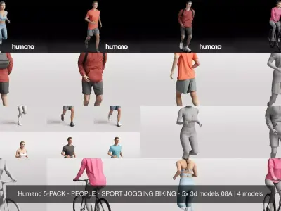 Humano 5-PACK - PEOPLE - SPORT JOGGING BIKING - 5x 3d models 08A