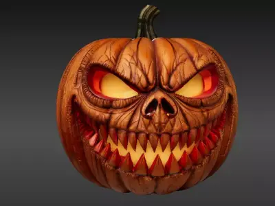 Scary Teeth Jack-O-Lantern Pumpkin 3D Model Horror Pumpkin Low-poly 3D model