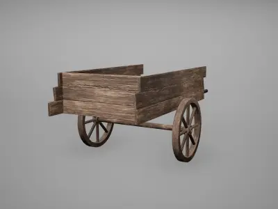 Carriage Low Poly Game Ready wooden cart with wheels Low-poly 3D model