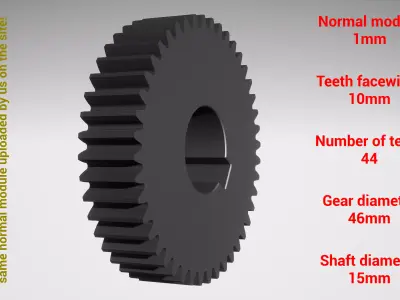 Cylindrical gear - paired - z44 m1 D46 d15 3D print model