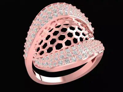 Modern Wave Honeycomb Pave Diamond Ring for Women 2524 3D print model