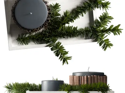 Decorative set of candles on tray 3D model