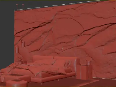 Black Rock Bedroom interior scene Rock Wall Set 002 3D model