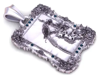 Baroque Framed Angel Relief Pendant 3D Printable Model 3D print model