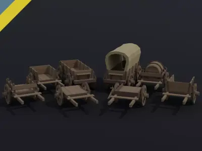 Cartoon medieval carts Polygonal Style Low-poly 3D model