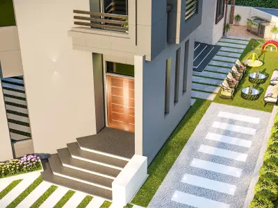 front landscape design of luxury house 3D model