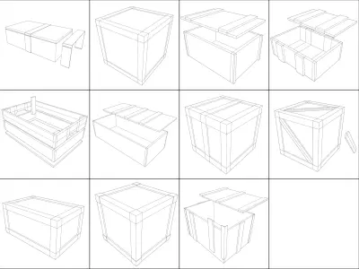 Pack of 11 low poly medieval wooden crates  Low-poly 3D model