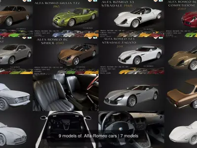 9 models of  Alfa-Romeo cars 3D Model Pack