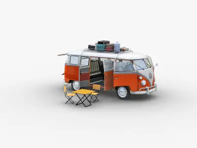 Camper Van Type 2 luggage  Low-poly 3D model