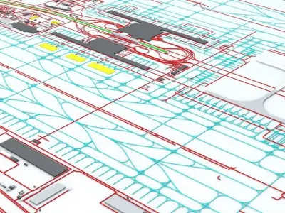 Shanghai Pudong PVG Airport Roads Buildings and Public Transport 3D model
