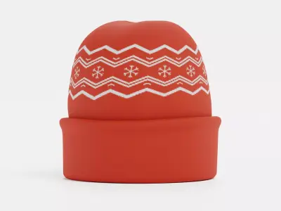 Winter Hat V2 - Red Beanie with Snowflake Pattern 3D model