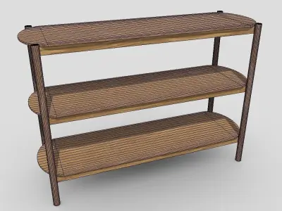 Shelf 6 wooden with three shelves Low-poly 3D model