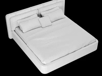 Bed with pillows and blanket 003 3D model
