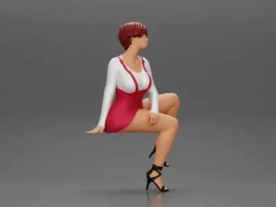 sexy girl in overalls sitting on the chair 3D print model