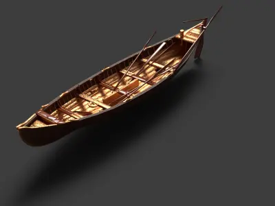 Chinese wooden boat   Low-poly 3D model