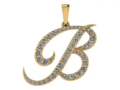 B letter pendant with diamond 3D print model