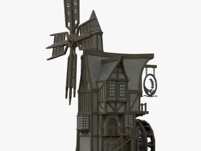 Medieval Windmill water wheel Pack Blender and Unreal Engine 5 3D model