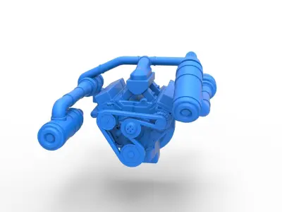 Twin Turbo engine V8 for semi truck Scale 1 to 25 3D print model