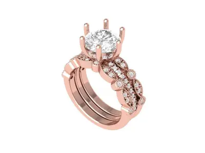 Solitair Ring Bridal Set 3D print model 4