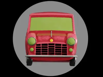  Cartoon Low Poly Car Pickup Red Low-poly 3D model