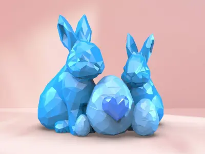 Low Poly Easter Bunny Decor Easter Bunny Set Egg Heart Detail Free 3D print model