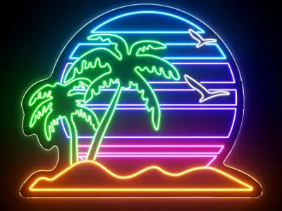 Sunset Beach Neon Sign 3D model