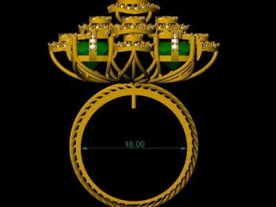 Luxury Floral Cluster Ring     Emerald and Diamond-Inspired  3D print model